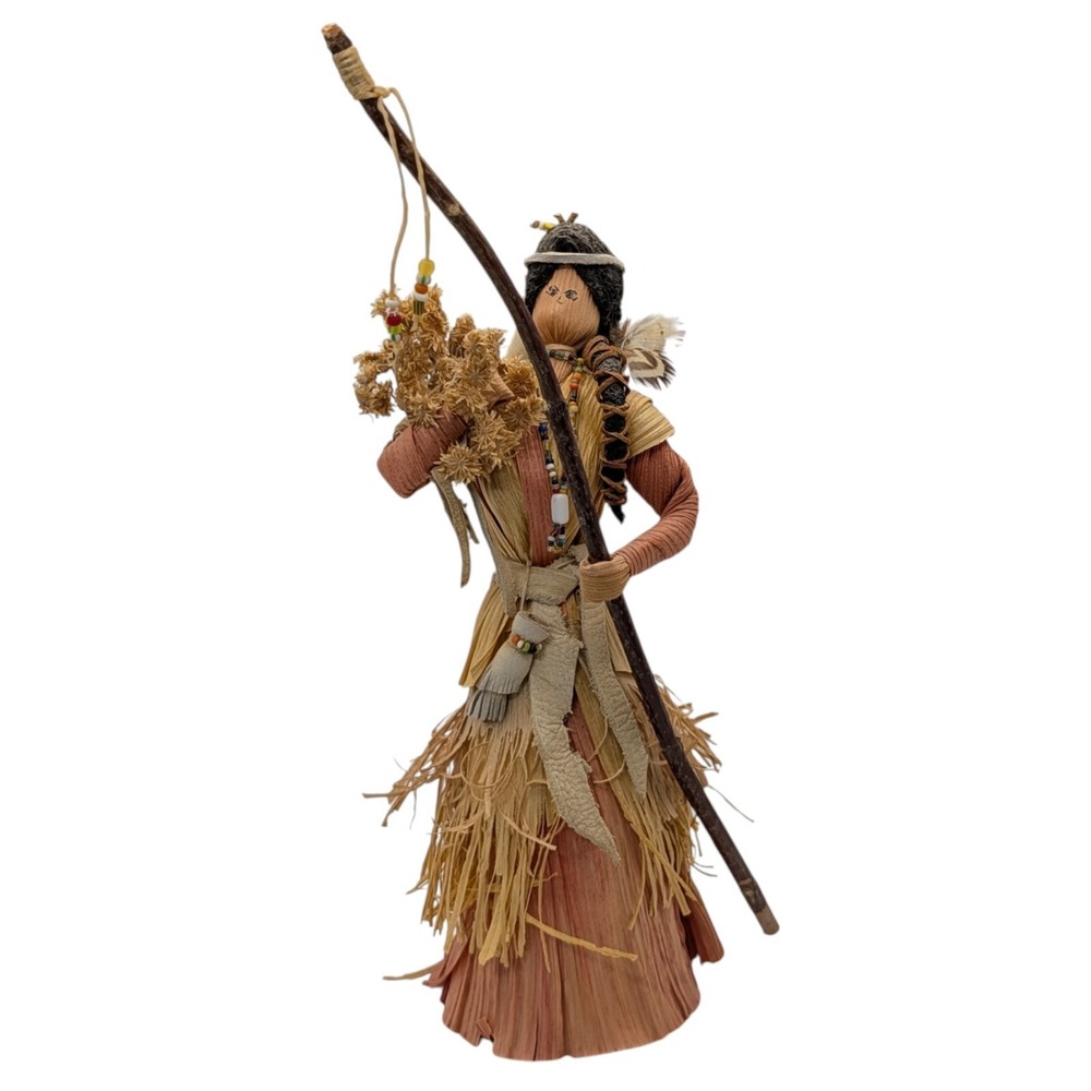 Native American Corn Husk Doll Hand‎ Made Mother and Child Cradle Board Ten Inch